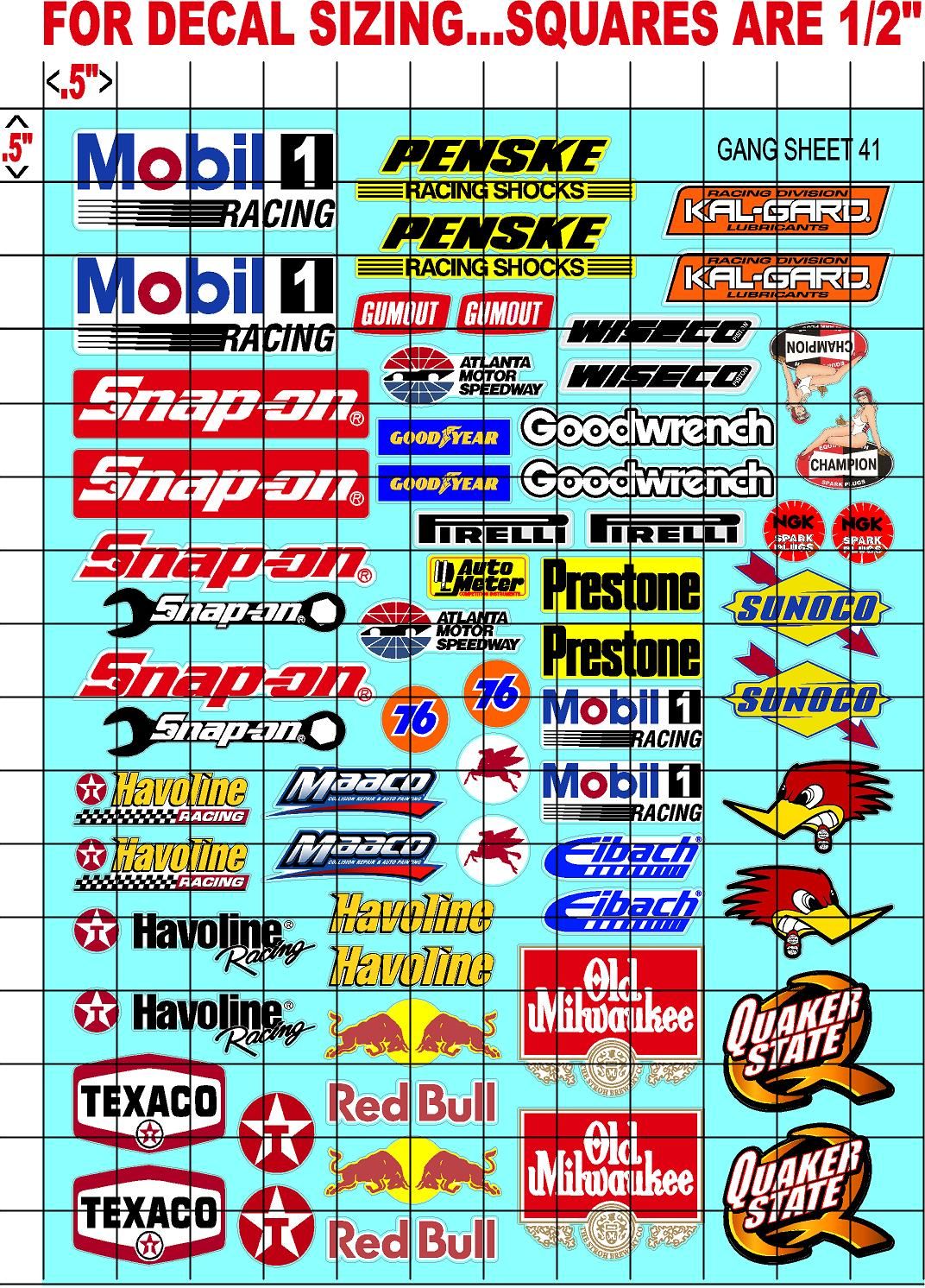 Racing Sponsor Sticker Gang Sheet 41-1/16-1/12-1/10th Scale White Vinyl R/C Model Decal Sticker Sheet Radio Control Lexan Body - Decorate Your R/c Cars, Boats, Trucks Other Scale Model Kit