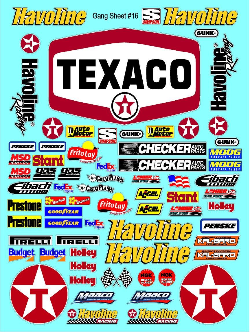 White Vinyl Gloss Texaco Sheet 16 Vinyl R/C Racing Sponsor Sticker Small-1/24-1/16th Scale Model Decal Sticker Radio Control Lexan Body-Graphics for R/c Cars, Boats, Trucks Scale Model–Die-Cut
