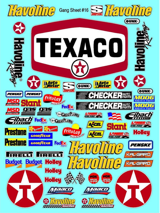 White Vinyl Gloss Texaco Sheet 16 Vinyl R/C Racing Sponsor Sticker Small-1/24-1/16th Scale Model Decal Sticker Radio Control Lexan Body-Graphics for R/c Cars, Boats, Trucks Scale Model–Die-Cut