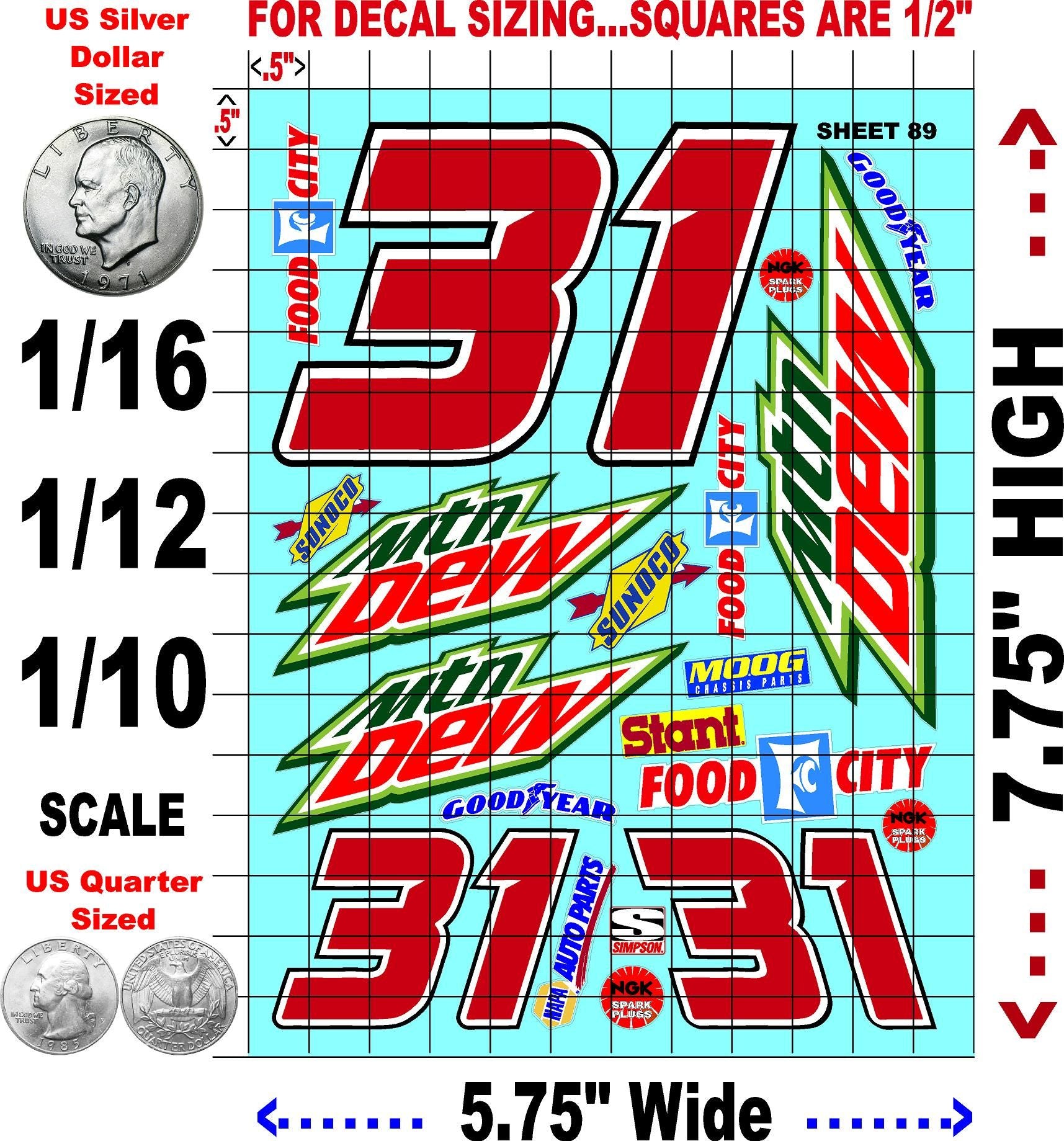 Racing Sponsor Sticker Gang Sheet 89-1/16-1/12-1/10th Scale White Vinyl R/C Model Decal Sticker Sheet Radio Control Lexan Body - Decorate Your R/c Cars, Boats, Trucks Other Scale Model Kit
