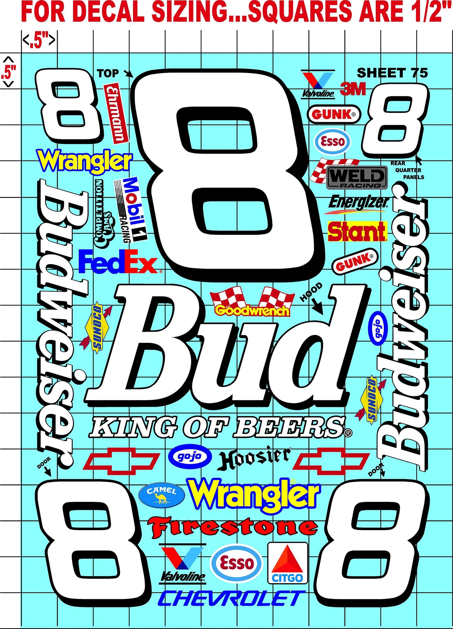 Racing Sponsor Sticker Gang Sheet 75-1/16-1/12-1/10th Scale White Vinyl R/C Model Decal Sticker Sheet Radio Control Lexan Body - Decorate Your R/c Cars, Boats, Trucks Other Scale Model Kit