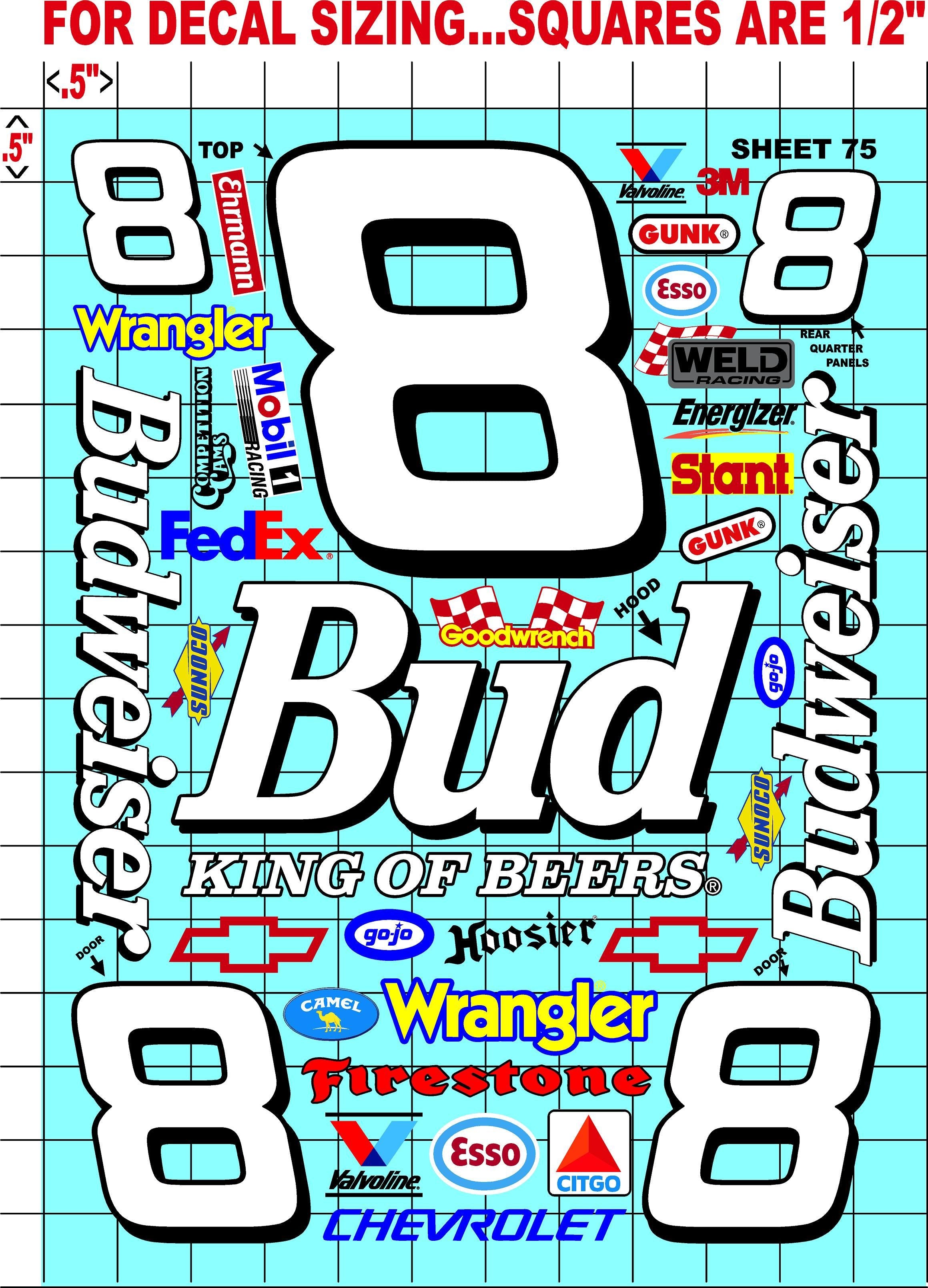 Racing Sponsor Sticker Gang Sheet 75-1/16-1/12-1/10th Scale White Vinyl R/C Model Decal Sticker Sheet Radio Control Lexan Body - Decorate Your R/c Cars, Boats, Trucks Other Scale Model Kit