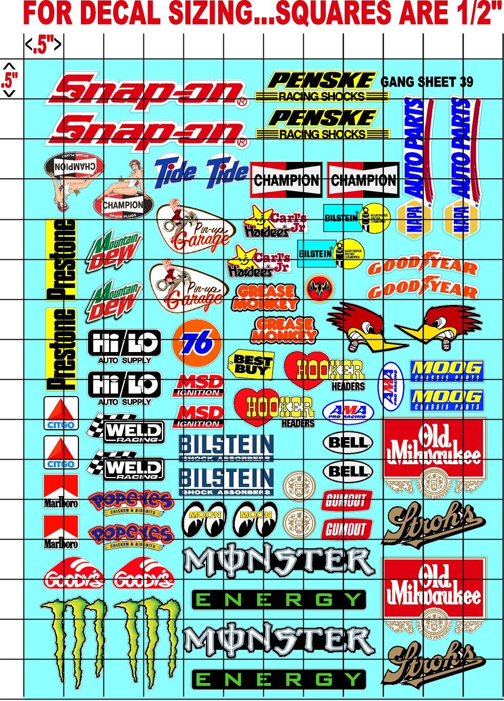 Racing Sponsor Sticker Gang Sheet 39-1/16-1/12-1/10th Scale White Vinyl R/C Model Decal Sticker Sheet Radio Control Lexan Body - Decorate Your R/c Cars, Boats, Trucks Other Scale Model Kit