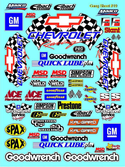 White Vinyl Gloss Chevy Sheet 19 Stockcar Vinyl R/C Racing Sponsor Sticker Small-1/24-1/16th Scale Model Decal Sticker Radio Control Lexan Body-Graphics for R/c Cars, Boats, Trucks Scale Model–Die-Cut