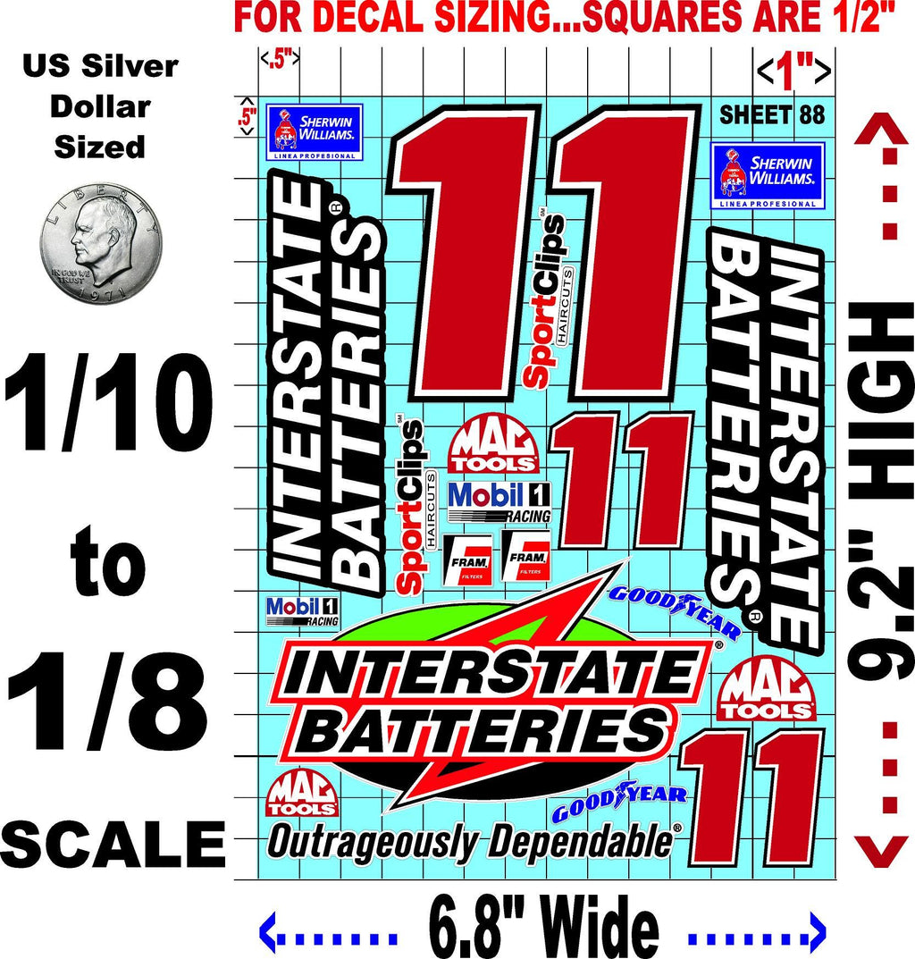 Clear Matte Finish Vinyl Sticker Variety Sheet 88-1/10th - 1/8th Scale Large 6.8" x 9.2"h Vinyl R/C Model Decal Sticker Sheet Radio Control Lexan Body