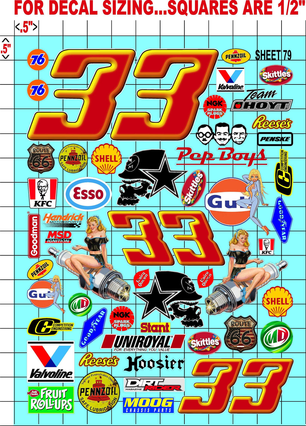Racing Sponsor Sticker Gang Sheet 79-1/16-1/12-1/10th Scale White Vinyl R/C Model Decal Sticker Sheet Radio Control Lexan Body - Decorate Your R/c Cars, Boats, Trucks Other Scale Model Kit