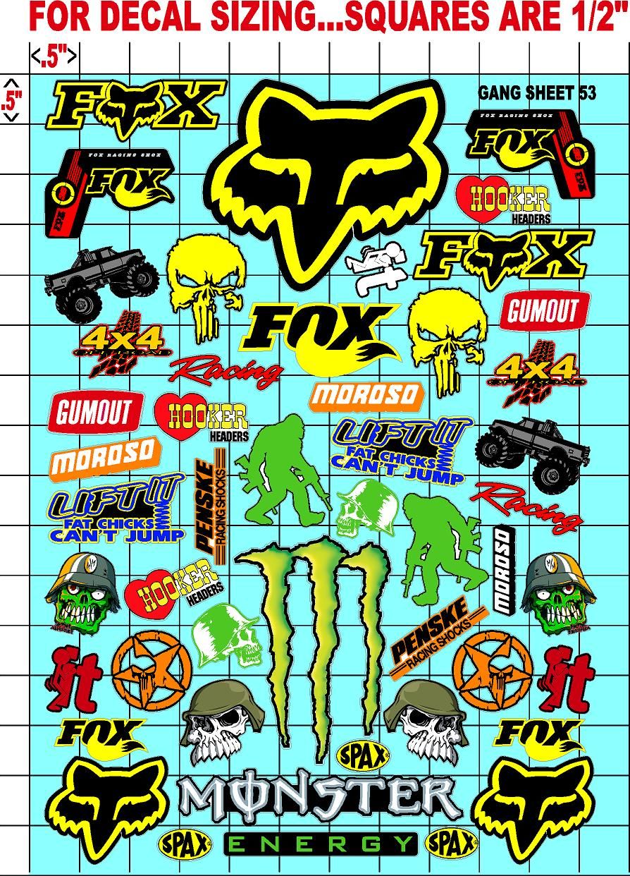 Racing Sponsor Sticker Gang Sheet 53-1/16-1/12-1/10th Scale White Vinyl R/C Model Decal Sticker Sheet Radio Control Lexan Body - Decorate Your R/c Cars, Boats, Trucks Other Scale Model Kit