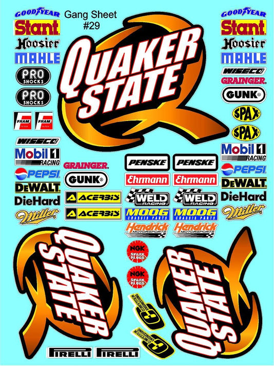White Vinyl Gloss Quaker Sheet 29 Stockcar Vinyl R/C Racing Sponsor Sticker Small-1/24-1/16th Scale Model Decal Sticker Radio Control Lexan Body-Graphics for R/c Cars, Boats, Trucks Scale Model–Die-Cut