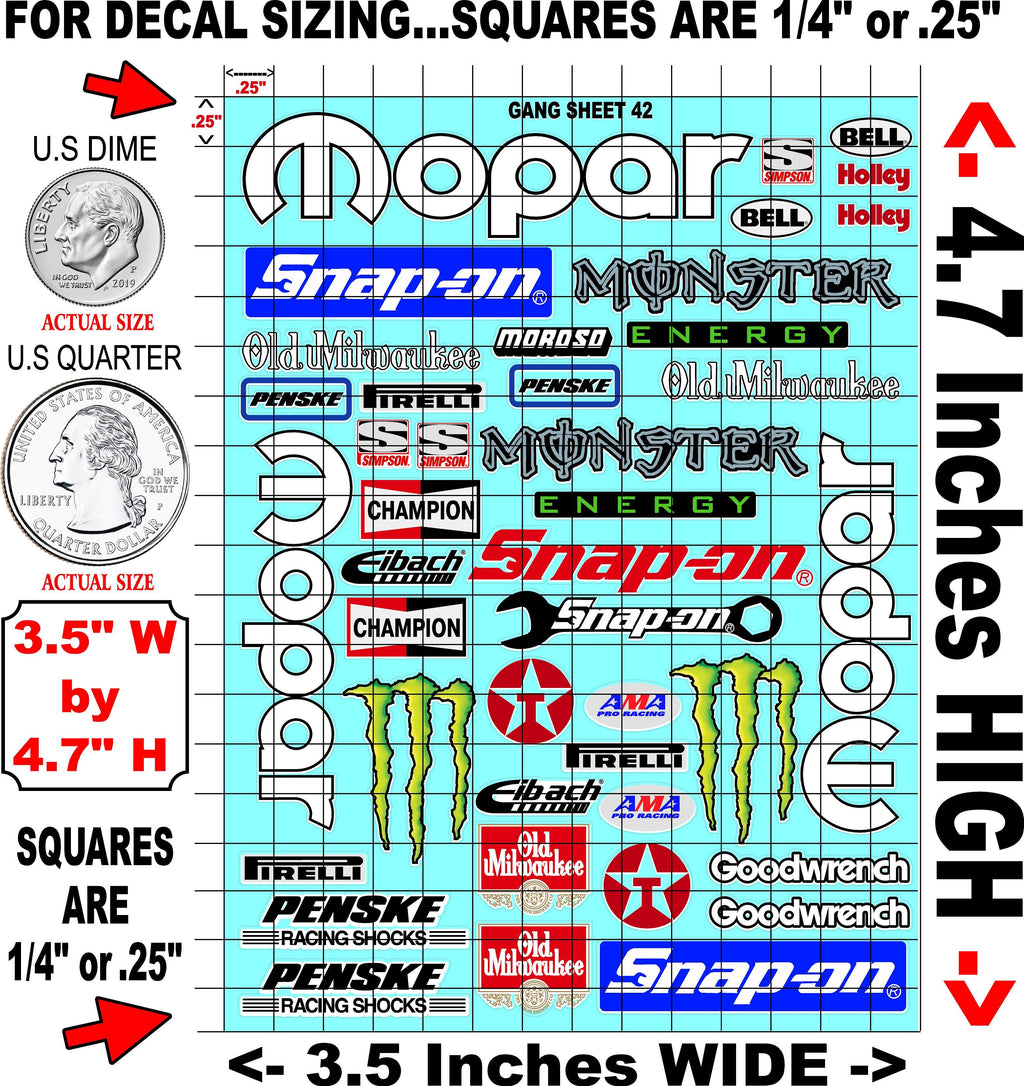 Clear Matte Finish Vinyl Sheet 42 R/C Stockcar Vinyl R/C Racing Sponsor Sticker Small-1/24-1/16th Scale Model Decal Sticker Radio Control Lexan Body-Graphics for R/c Cars, Boats, Trucks Scale Model–Die-Cut