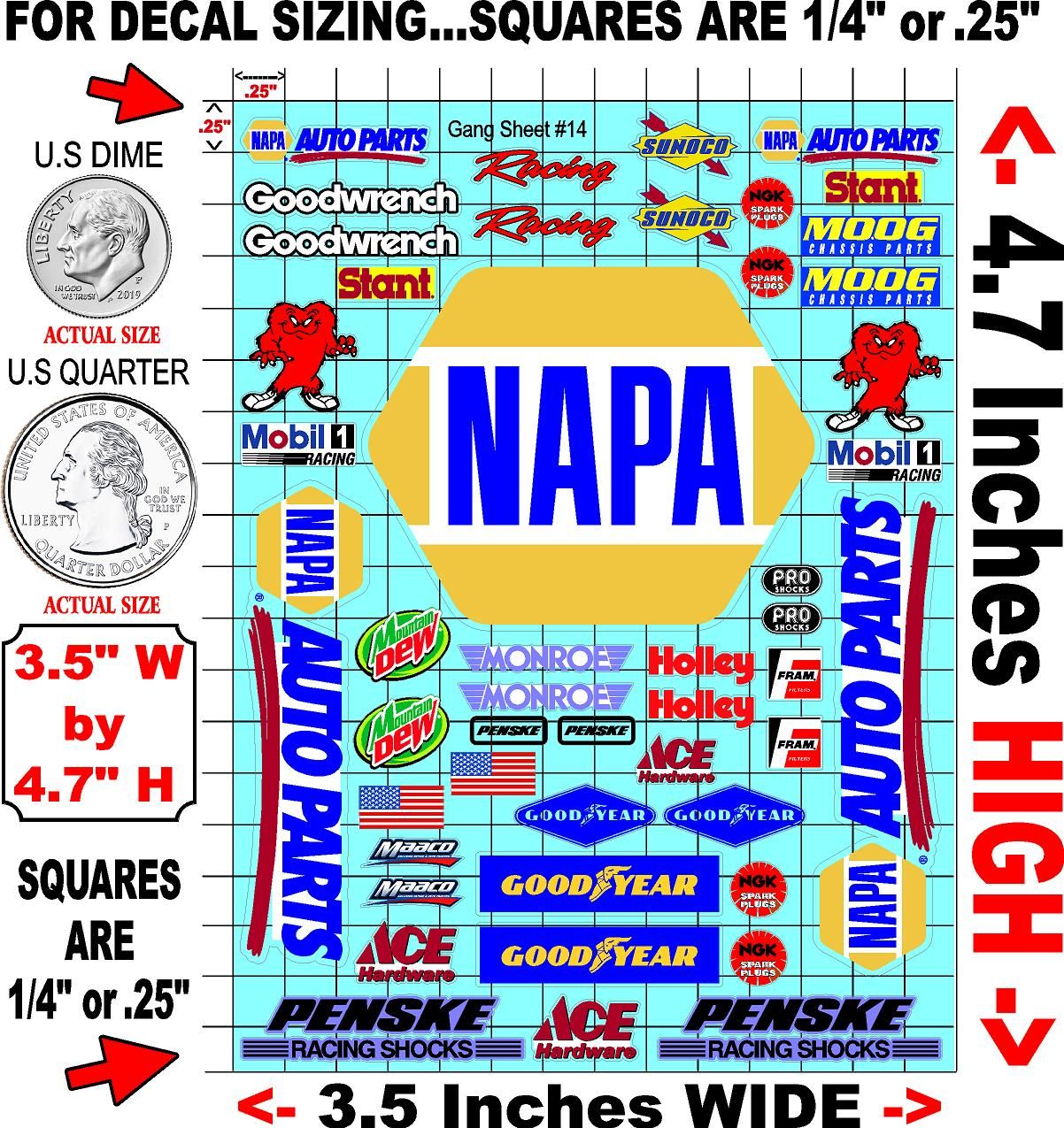 White Vinyl Gloss Napa Sheet 14 Vinyl R/C Racing Sponsor Sticker Small-1/24-1/16th Scale Model Decal Sticker Radio Control Lexan Body-Graphics for R/c Cars, Boats, Trucks Scale Model–Die-Cut