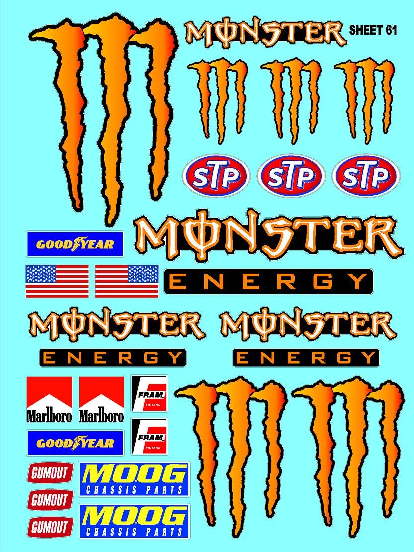 White Vinyl Gloss Monster Orange Sheet 61 Stockcar Vinyl R/C Racing Sponsor Sticker Small-1/24-1/16th Scale Model Decal Sticker Radio Control Lexan Body-Graphics for R/c Cars, Boats, Trucks Scale Model–Die-Cut