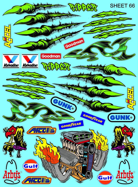 Clear Matte Finish Vinyl Sheet 66 R/C Stockcar Vinyl R/C Racing Sponsor Sticker Small-1/24-1/16th Scale Model Decal Sticker Radio Control Lexan Body-Graphics for R/c Cars, Boats, Trucks Scale Model–Die-Cut