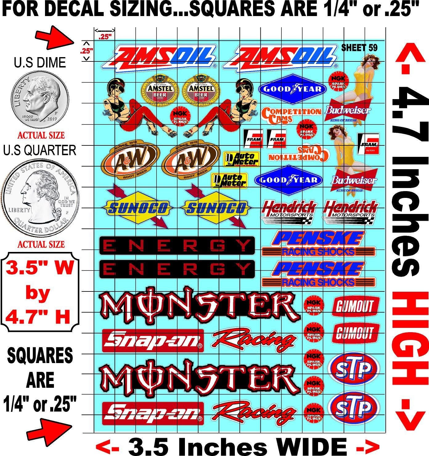 White Vinyl Gloss Amsoil Sheet 59 Stockcar Vinyl R/C Racing Sponsor Sticker Small-1/24-1/16th Scale Model Decal Sticker Radio Control Lexan Body-Graphics for R/c Cars, Boats, Trucks Scale Model–Die-Cut