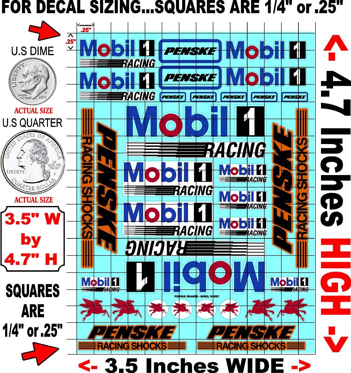 WHITE Vinyl Gloss Penske Mobil Orange R/C Racing Sponsor Sticker Small-1/24-1/16th Scale Model Decal Sticker Radio Control Lexan Body-Graphics for R/c Cars, Boats, Trucks Scale Model–Die-cut to shape