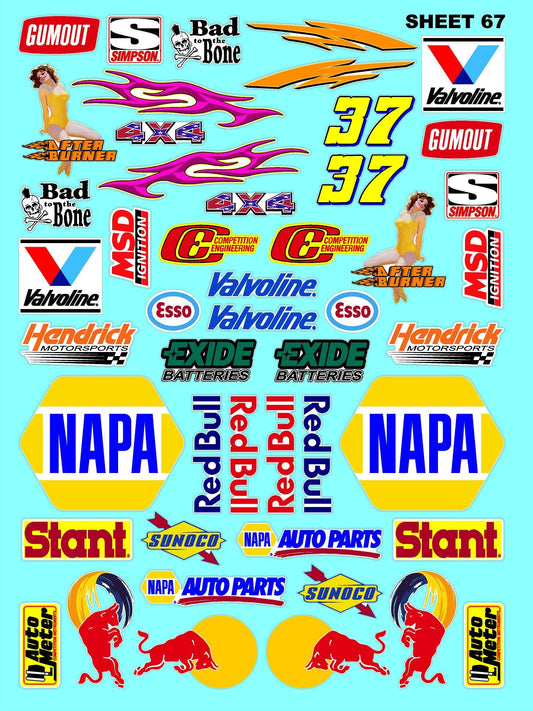 Racing Sponsor Sticker Gang Sheet 67-1/16-1/12-1/10th Scale White Vinyl R/C Model Decal Sticker Sheet Radio Control Lexan Body - Decorate Your R/c Cars, Boats, Trucks Other Scale Model Kit
