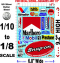 Clear Matte Finish Vinyl Sticker Variety Sheet 85-1/10th - 1/8th Scale Large 6.8" x 9.2"h Vinyl R/C Model Decal Sticker Sheet Radio Control Lexan Body