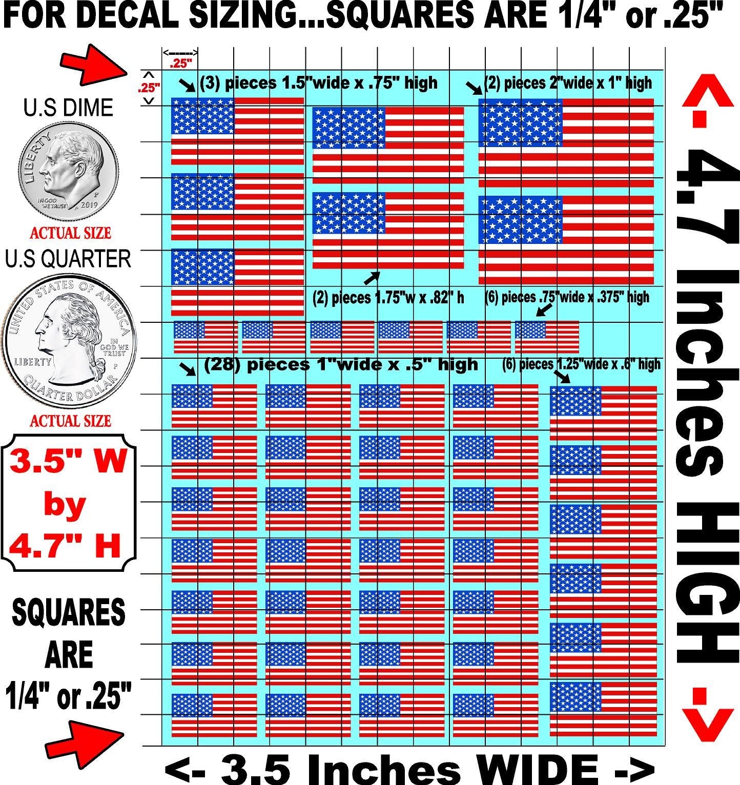 White Vinyl Gloss American Flags (47 PCS.) Vinyl R/C Racing Sponsor Sticker Small-1/24-1/16th Scale Model Decal Sticker Radio Control Lexan Body-Graphics for R/c Cars, Boats, Trucks Scale Model–Die-Cut