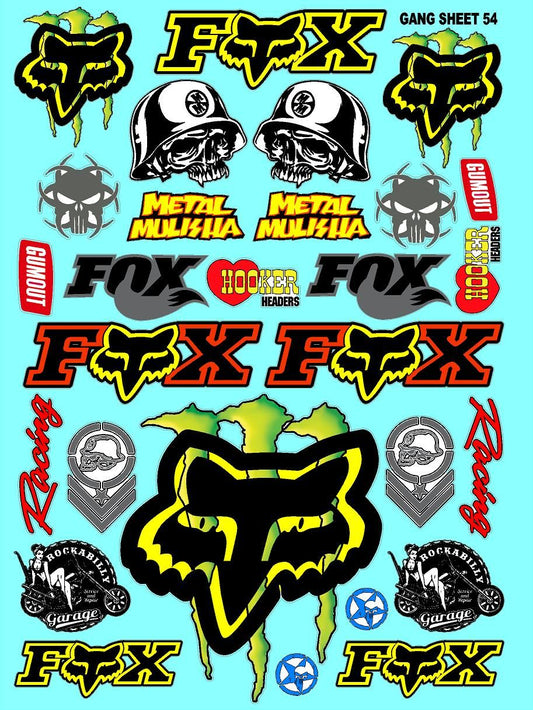 White Vinyl Gloss Fox Wicked Sheet 54 Stockcar Vinyl R/C Racing Sponsor Sticker Small-1/24-1/16th Scale Model Decal Sticker Radio Control Lexan Body-Graphics for R/c Cars, Boats, Trucks Scale Model–Die-Cut