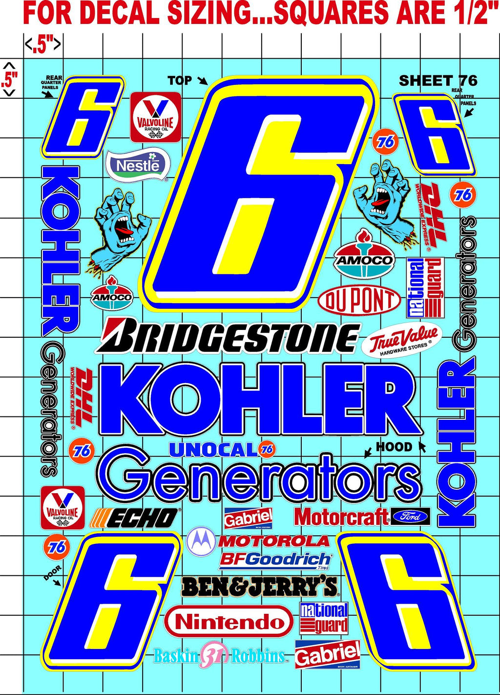 Racing Sponsor Sticker Gang Sheet 76-1/16-1/12-1/10th Scale White Vinyl R/C Model Decal Sticker Sheet Radio Control Lexan Body - Decorate Your R/c Cars, Boats, Trucks Other Scale Model Kit