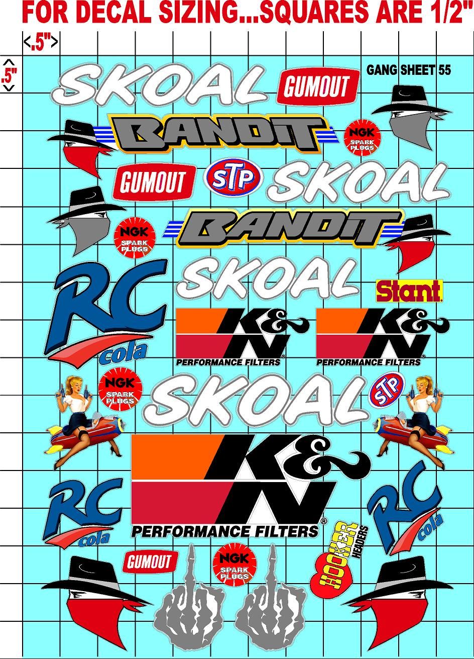 Racing Sponsor Sticker Gang Sheet 55-1/16-1/12-1/10th Scale White Vinyl R/C Model Decal Sticker Sheet Radio Control Lexan Body - Decorate Your R/c Cars, Boats, Trucks Other Scale Model Kit