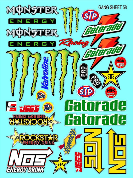 Clear Matte Finish Vinyl Energy Drink Sheet 58 R/C Stockcar Vinyl R/C Racing Sponsor Sticker Small-1/24-1/16th Scale Model Decal Sticker Radio Control Lexan Body-Graphics for R/c Cars, Boats, Trucks Scale Model–Die-Cut