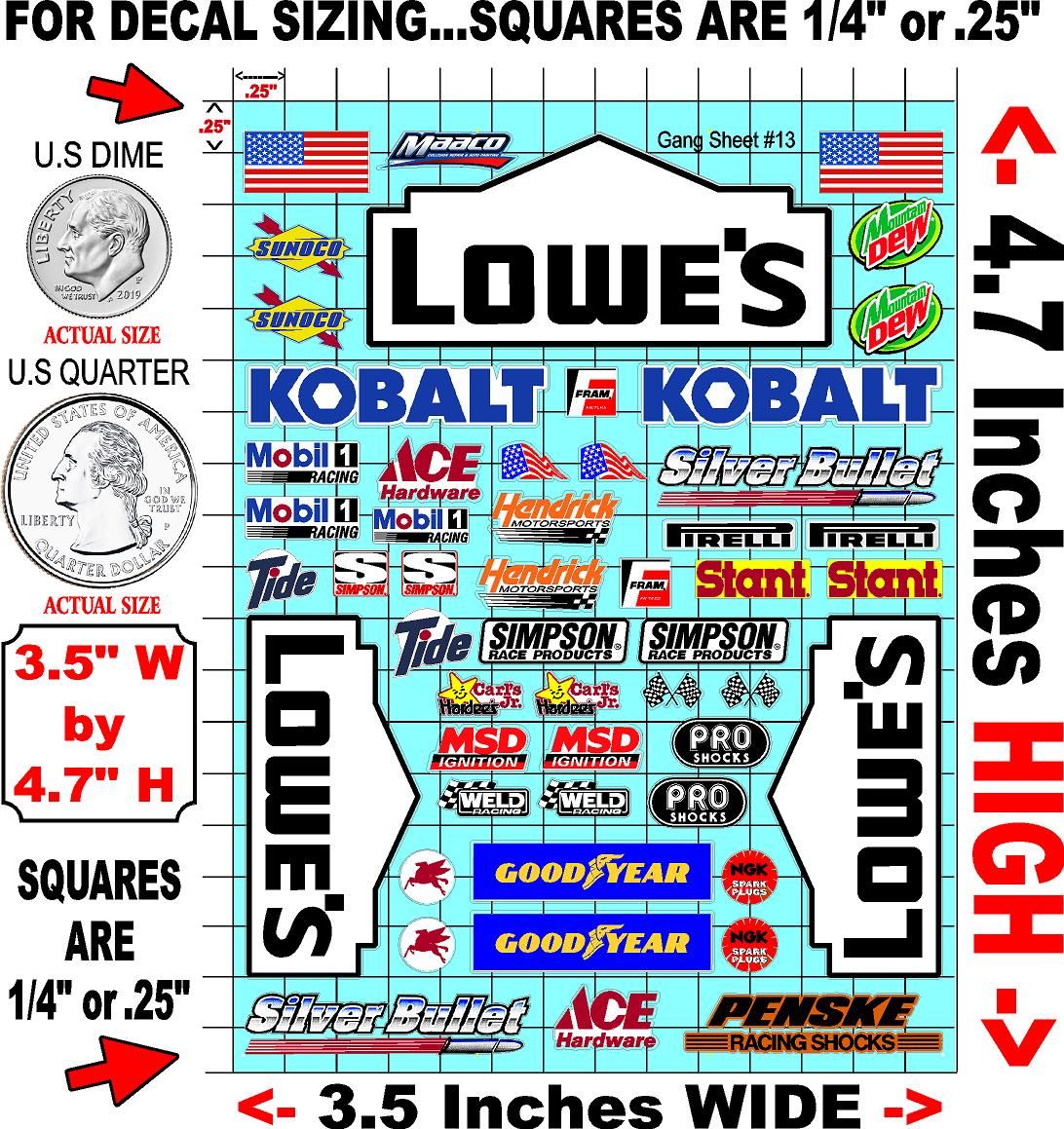 White Vinyl Gloss Lowes Sheet 13 Vinyl R/C Racing Sponsor Sticker Small-1/24-1/16th Scale Model Decal Sticker Radio Control Lexan Body-Graphics for R/c Cars, Boats, Trucks Scale Model–Die-Cut