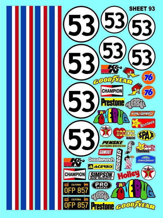 Racing Sponsor Sticker Gang Sheet 93-1/16-1/12-1/10th Scale White Vinyl R/C Model Decal Sticker Sheet Radio Control Lexan Body - Decorate Your R/c Cars, Boats, Trucks Other Scale Model Kit