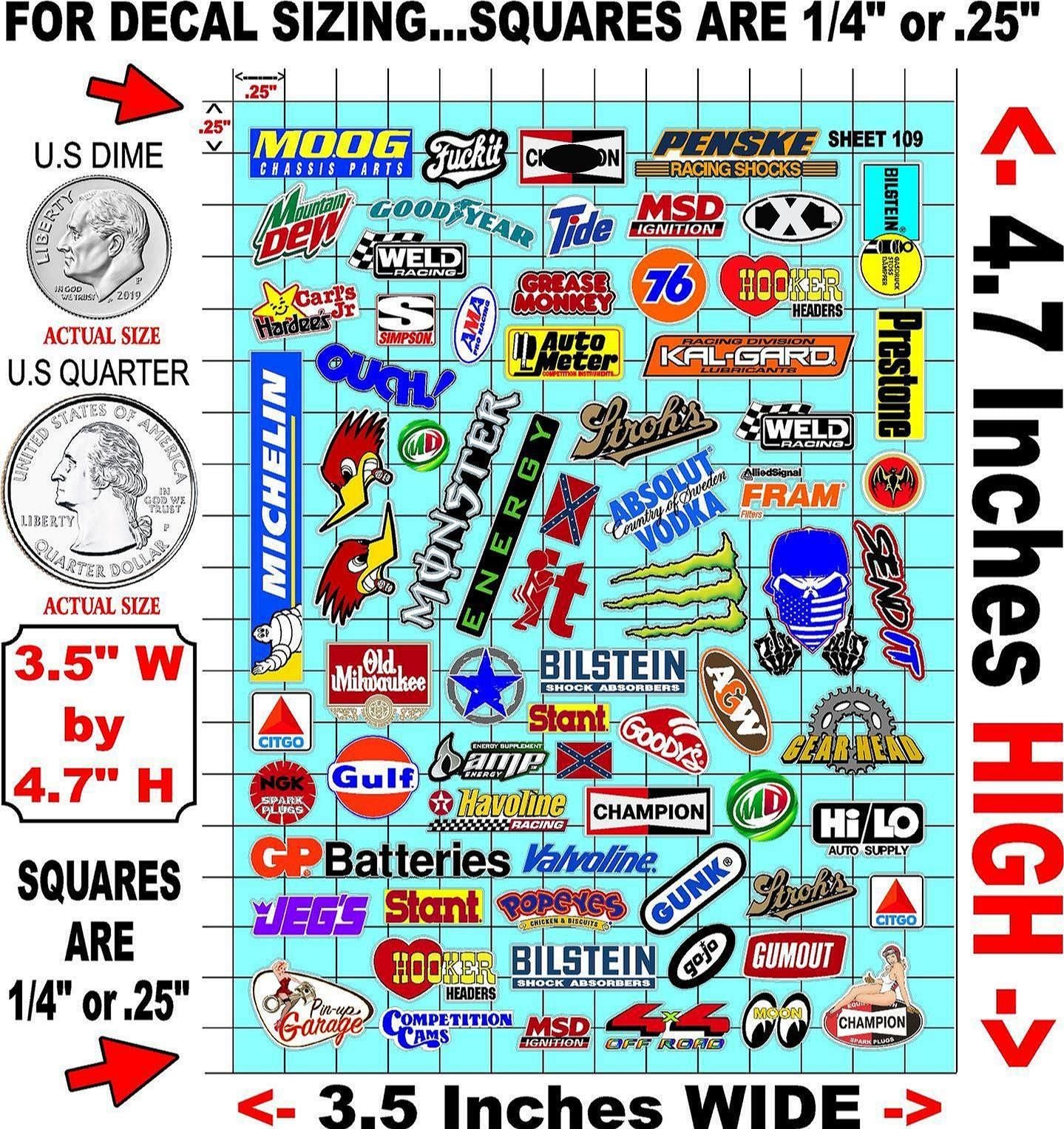White Vinyl Gloss Sheet 109 Stockcar Vinyl R/C Racing Sponsor Sticker Small-1/24-1/16th Scale Model Decal Sticker Radio Control Lexan Body-Graphics for R/c Cars, Boats, Trucks Scale Model–Die-Cut