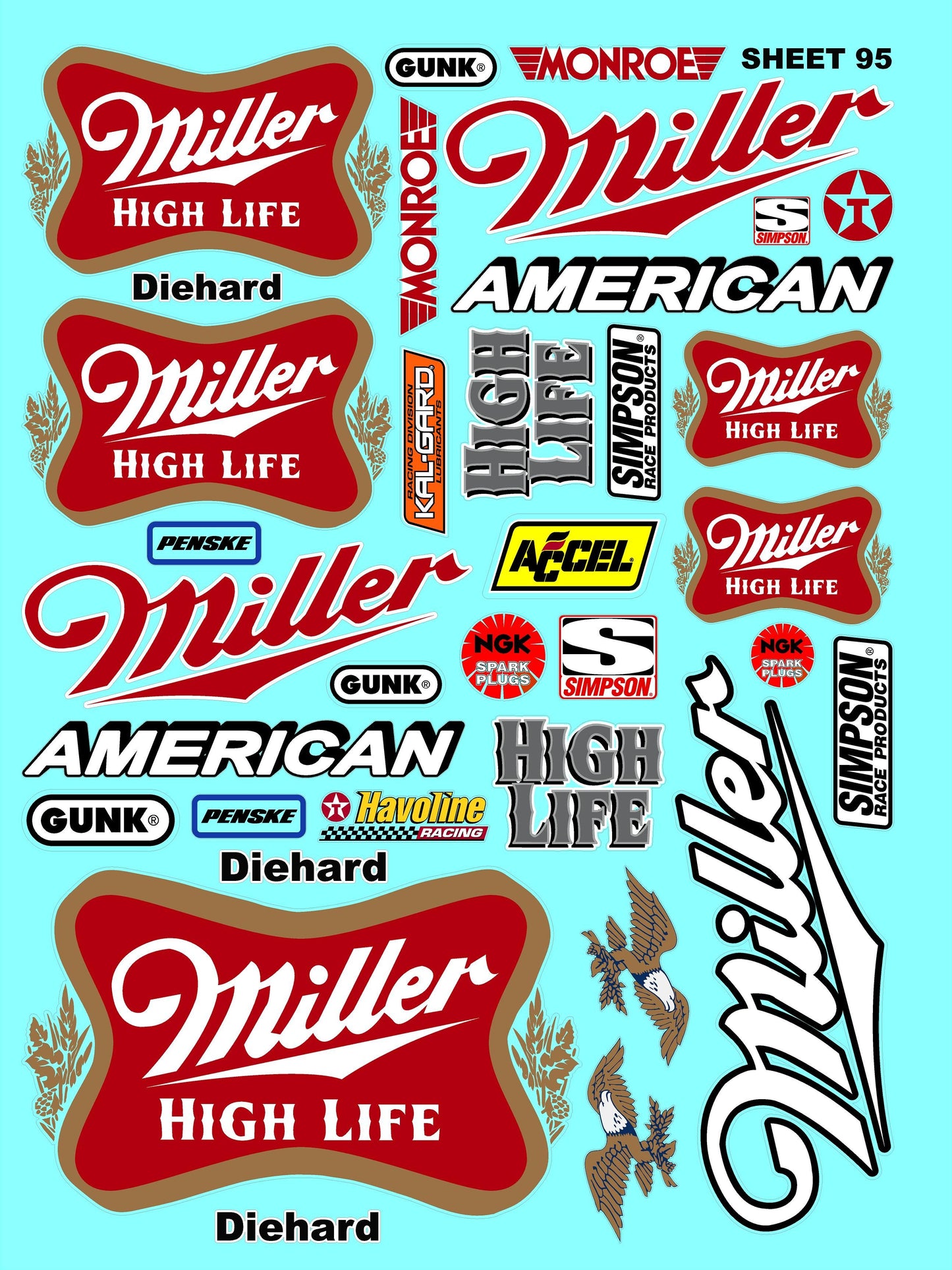 Clear Matte Finish Vinyl Miller Sheet 95 R/C Stockcar Vinyl R/C Racing Sponsor Sticker Small-1/24-1/16th Scale Model Decal Sticker Radio Control Lexan Body-Graphics for R/c Cars, Boats, Trucks Scale Model–Die-Cut