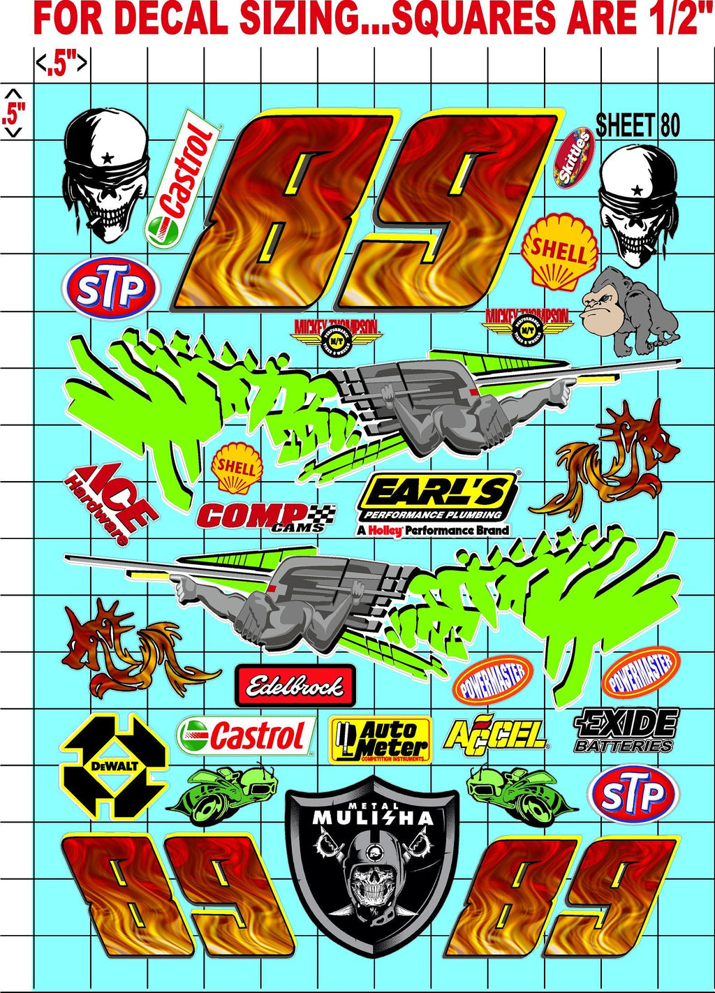 Racing Sponsor Sticker Gang Sheet 80-1/16-1/12-1/10th Scale White Vinyl R/C Model Decal Sticker Sheet Radio Control Lexan Body - Decorate Your R/c Cars, Boats, Trucks Other Scale Model Kit