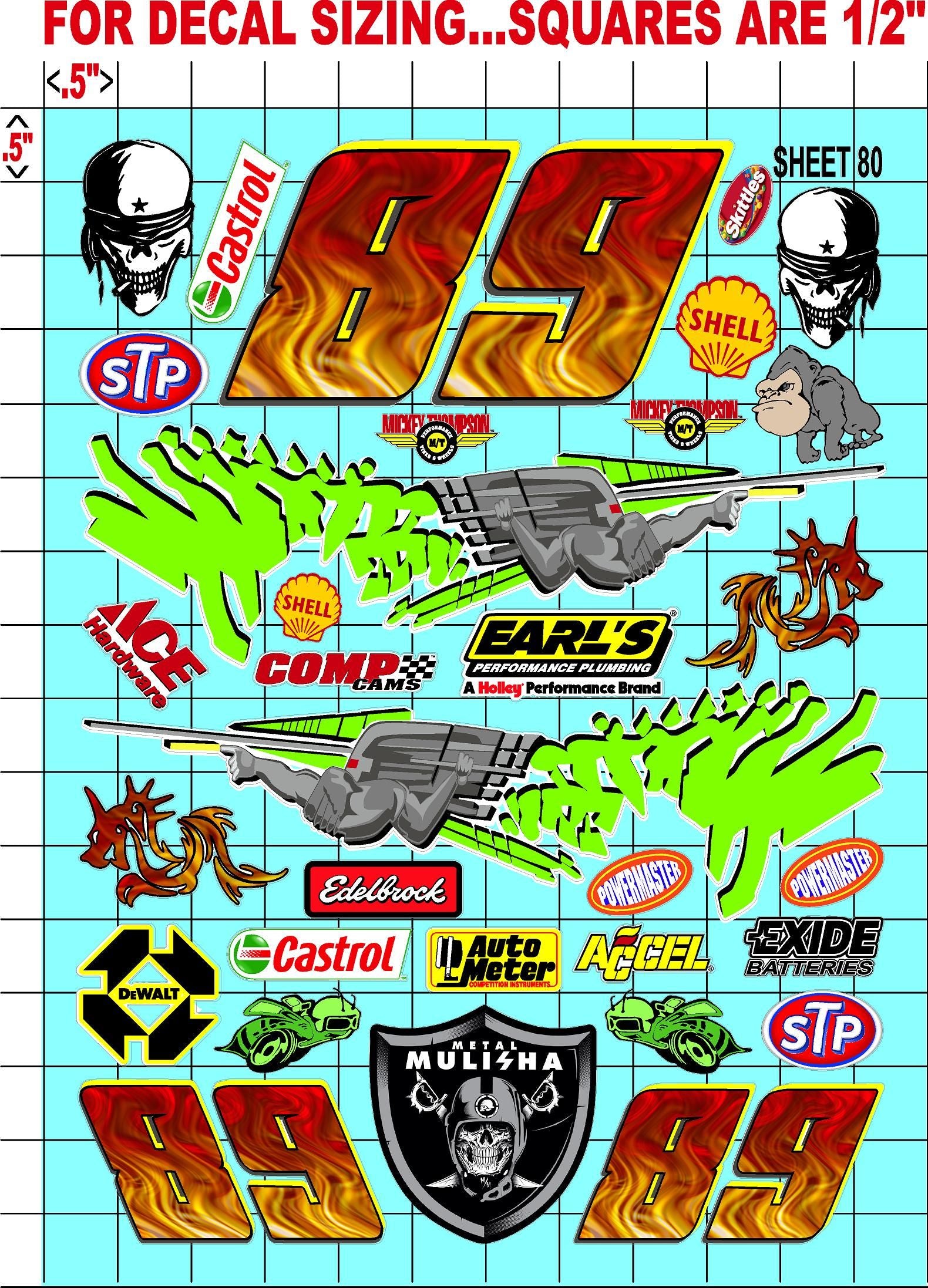Racing Sponsor Sticker Gang Sheet 80-1/16-1/12-1/10th Scale White Vinyl R/C Model Decal Sticker Sheet Radio Control Lexan Body - Decorate Your R/c Cars, Boats, Trucks Other Scale Model Kit