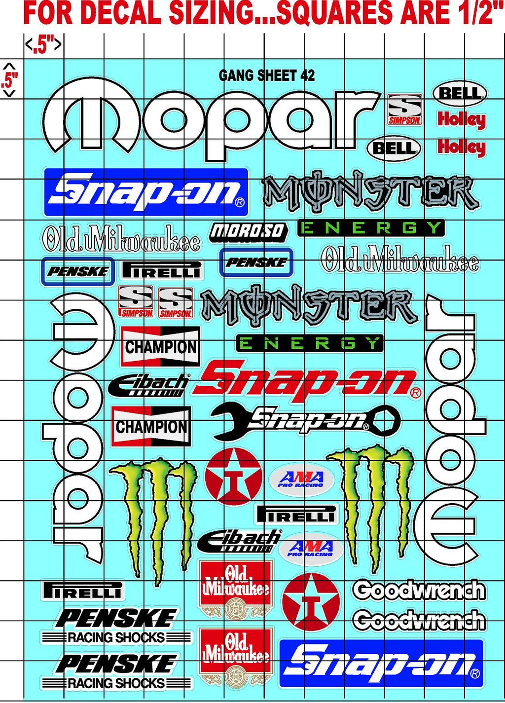 Racing Sponsor Sticker Gang Sheet 42-1/16-1/12-1/10th Scale White Vinyl R/C Model Decal Sticker Sheet Radio Control Lexan Body - Decorate Your R/c Cars, Boats, Trucks Other Scale Model Kit