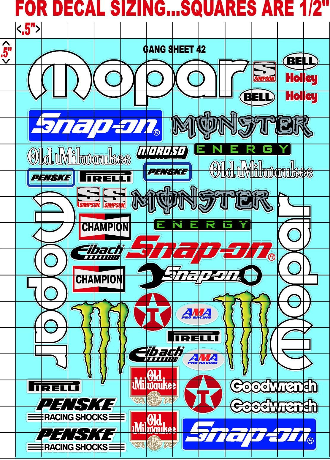 Racing Sponsor Sticker Gang Sheet 42-1/16-1/12-1/10th Scale White Vinyl R/C Model Decal Sticker Sheet Radio Control Lexan Body - Decorate Your R/c Cars, Boats, Trucks Other Scale Model Kit