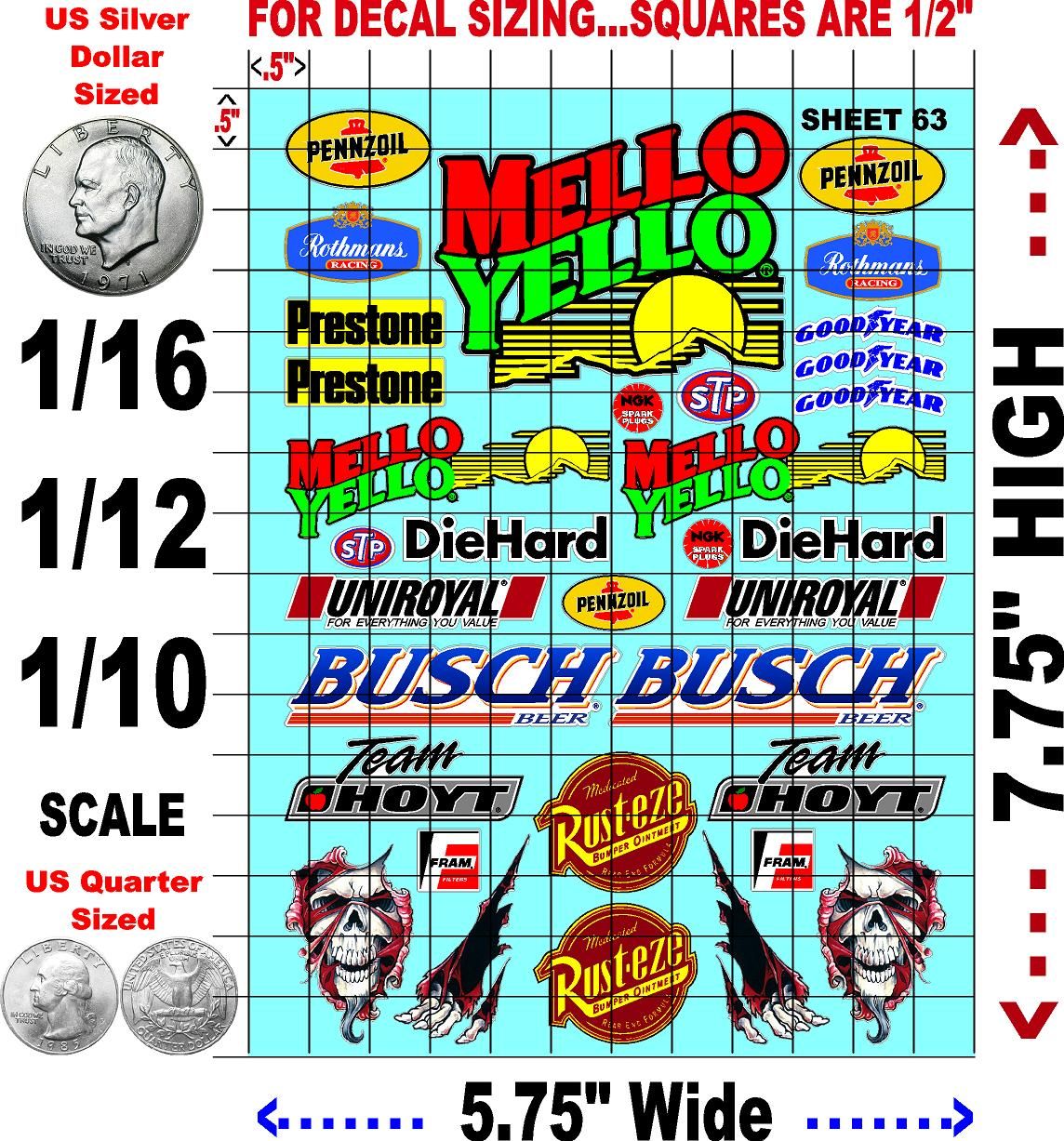 Racing Sponsor Sticker Gang Sheet 63-1/16-1/12-1/10th Scale White Vinyl R/C Model Decal Sticker Sheet Radio Control Lexan Body - Decorate Your R/c Cars, Boats, Trucks Other Scale Model Kit