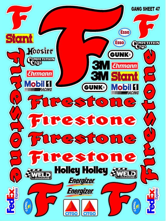 Clear Matte Finish Vinyl Firestone Sheet 47 R/C Stockcar Vinyl R/C Racing Sponsor Sticker Small-1/24-1/16th Scale Model Decal Sticker Radio Control Lexan Body-Graphics for R/c Cars, Boats, Trucks Scale Model–Die-Cut