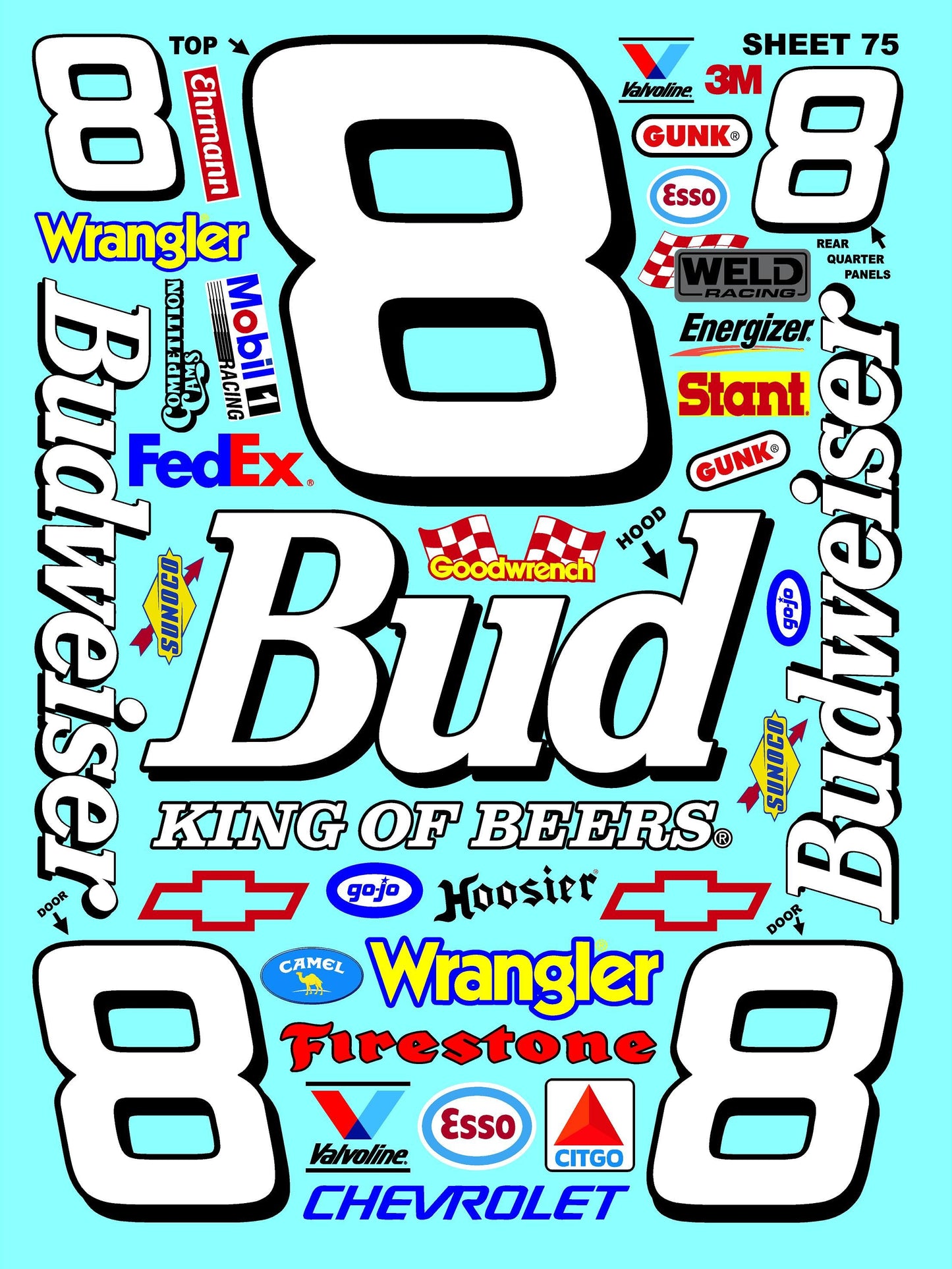 Racing Sponsor Sticker Gang Sheet 75-1/16-1/12-1/10th Scale White Vinyl R/C Model Decal Sticker Sheet Radio Control Lexan Body - Decorate Your R/c Cars, Boats, Trucks Other Scale Model Kit