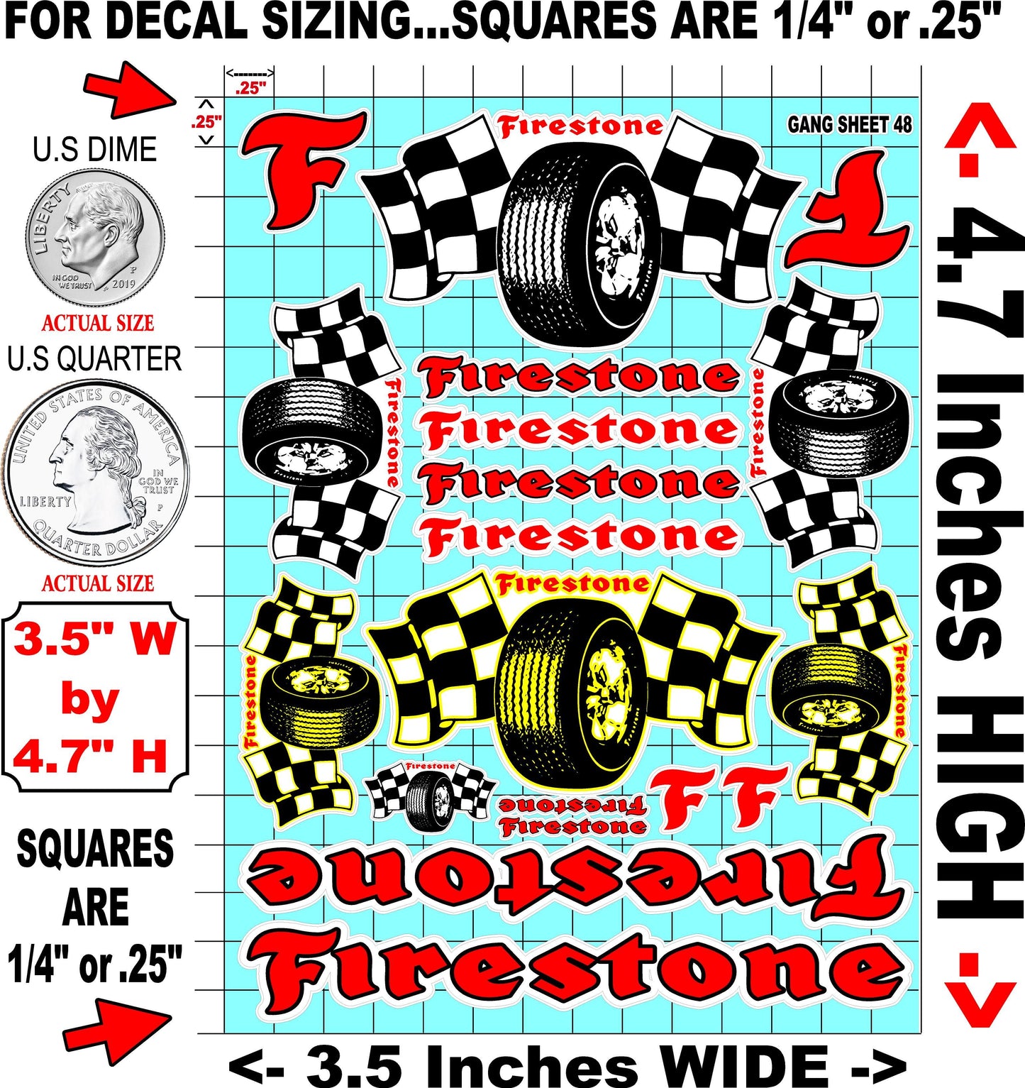 White Vinyl Gloss Firestone Sheet 48 Stockcar Vinyl R/C Racing Sponsor Sticker Small-1/24-1/16th Scale Model Decal Sticker Radio Control Lexan Body-Graphics for R/c Cars, Boats, Trucks Scale Model–Die-Cut