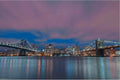 New York City Skyline Art Print, Manhattan and Brooklyn Bridge, Night Scene, 36 x 24 inches, Landscape Wall Decor