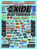 Vinyl R/C Racing Sponsor Sticker Gang Sheet 17-1/4-1/5 – 1/6th Scale Model Decal Sticker Sheet Radio Control Lexan Body – Die-Cut to Shape - Peel & Stick – Water Slide Exide