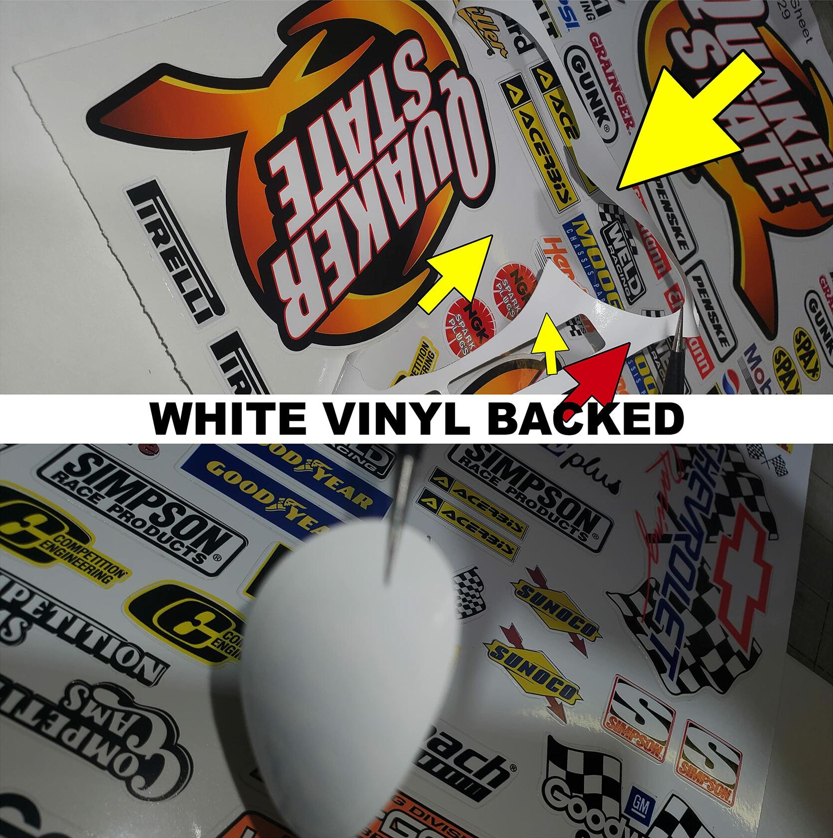 White Vinyl Gloss Sheet 26 Stockcar Vinyl R/C Racing Sponsor Sticker Small-1/24-1/16th Scale Model Decal Sticker Radio Control Lexan Body-Graphics for R/c Cars, Boats, Trucks Scale Model–Die-Cut
