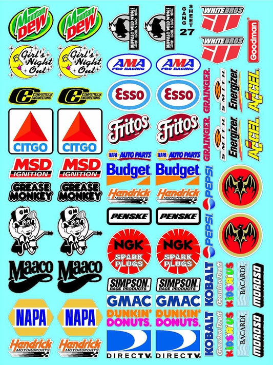 Clear Matte Finish Vinyl Sticker Variety Sheet 27 Variety - 1/12 to 1/10th Scale R/C Model Decal Sticker Sheet Radio Control Lexan Body