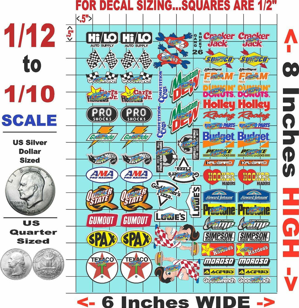 White Gloss Vinyl Sponsor Racing Sticker Gang Sheet 26-1/10 Scale White Vinyl R/C Model Decal Sticker Sheet Radio Control Lexan Body - Decorate Your R/c Cars, Boats, Trucks Other Scale Model Kit.