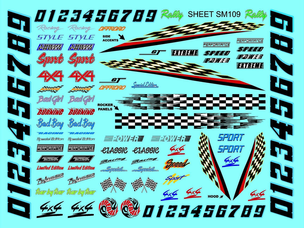 Clear Matte Finish Vinyl Sticker Sheet SM109-R/C Model Decal-1/24th-1/18th Scale DIE-Cut-Peel Radio Control | Slot Cars l Lexan