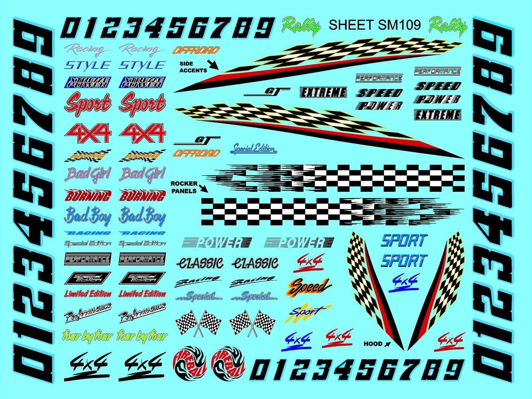 Clear Matte Finish Vinyl Sticker Sheet SM109-R/C Model Decal-1/24th-1/18th Scale DIE-Cut-Peel Radio Control | Slot Cars l Lexan